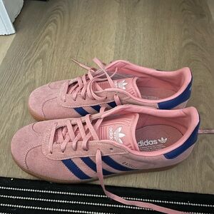 pink and blue adidas gazelles